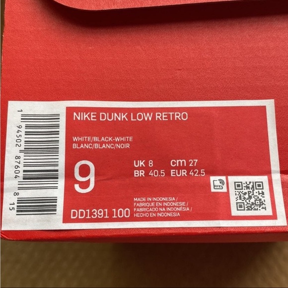 Nike Dunk Low Retro Black/White Shoes, Size 9 US/8 UK - Picture 10 of 12